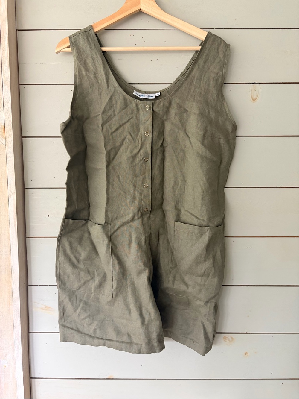 Sleeveless Olive Green Button-Front Linen Jumpsuit
